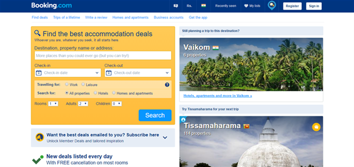 booking website screenshot