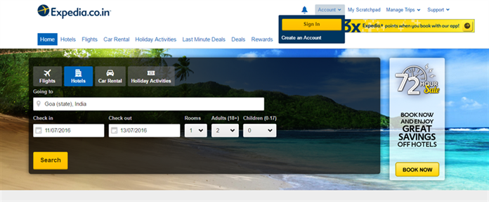 Expedia homepage image